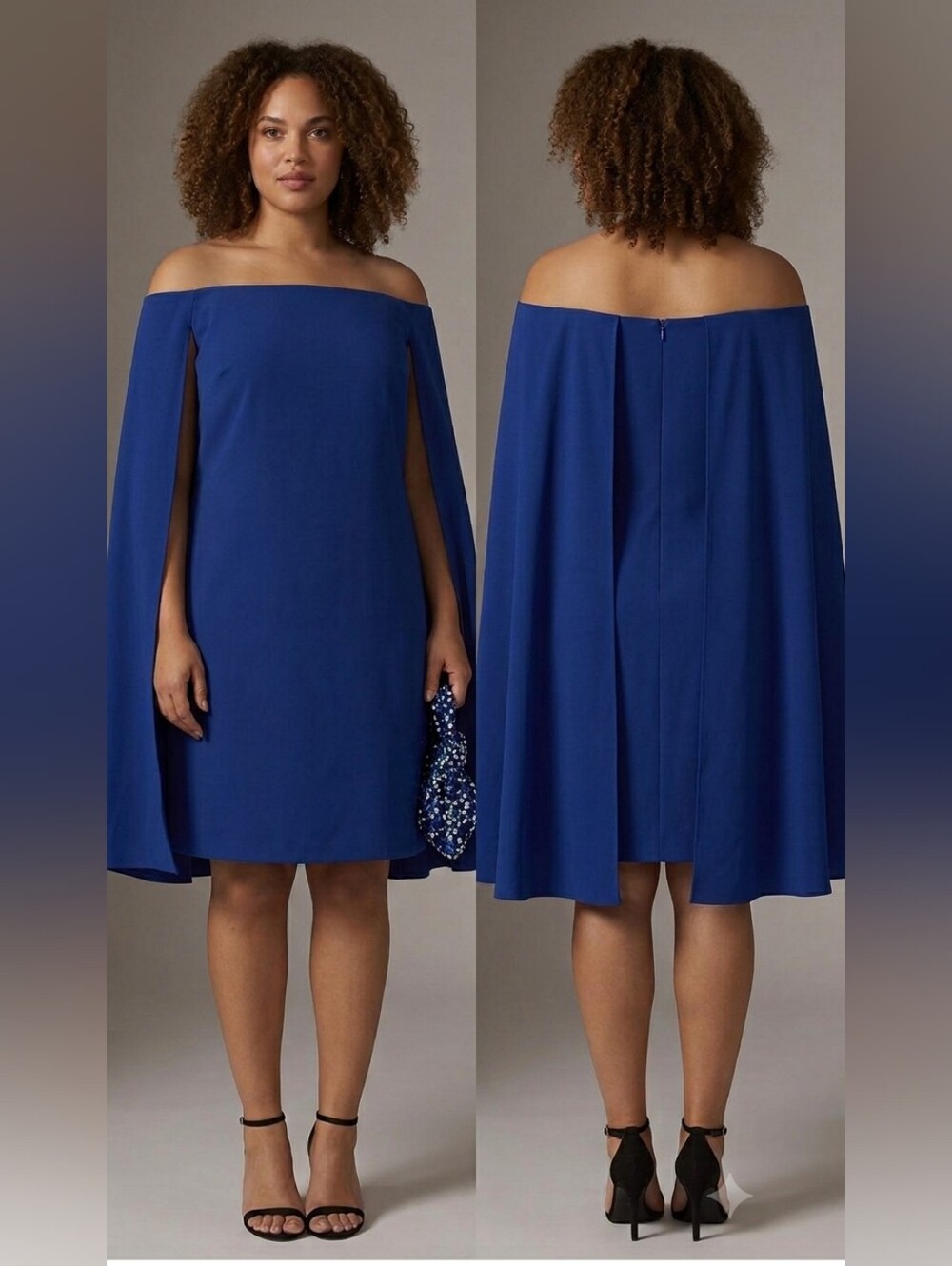 Adrianna Papell Royal Blue Off Shoulder Cape Dress Size 16W - Picture 2 of 13